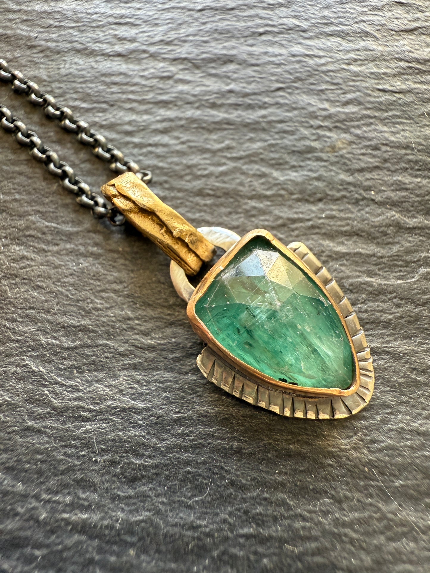 FOR AARON - Dainty Emerald Green Kyanite Pendant