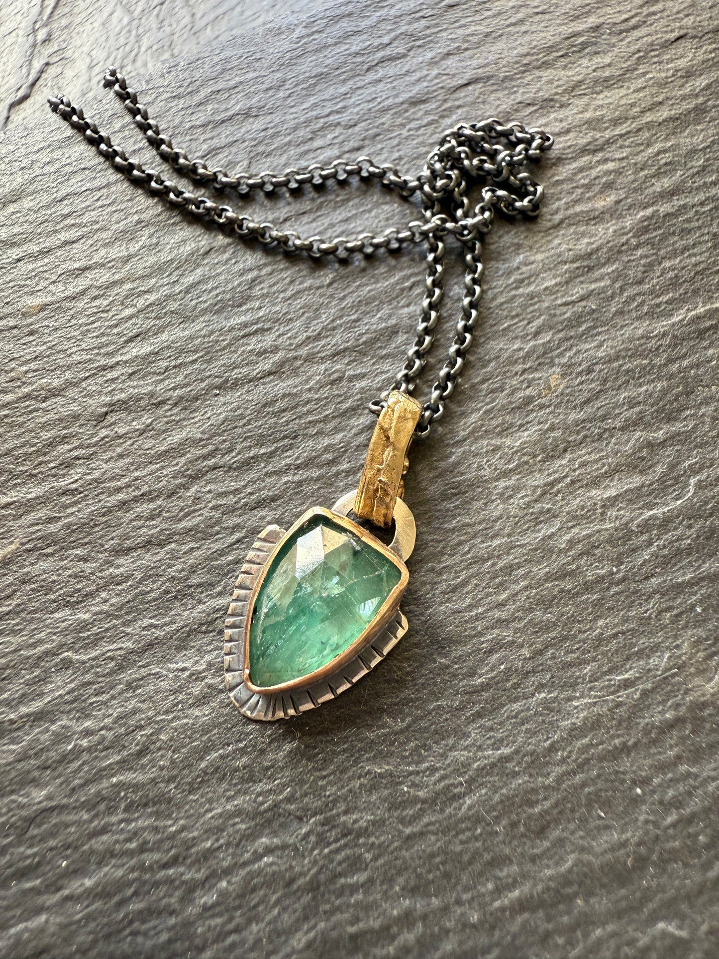 FOR AARON - Dainty Emerald Green Kyanite Pendant