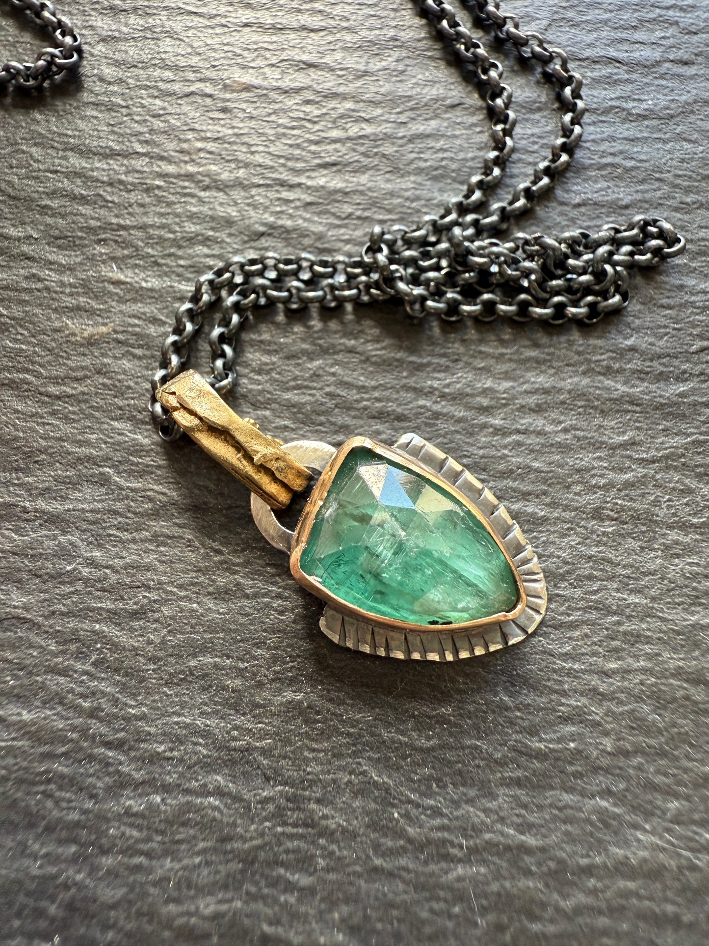 FOR AARON - Dainty Emerald Green Kyanite Pendant