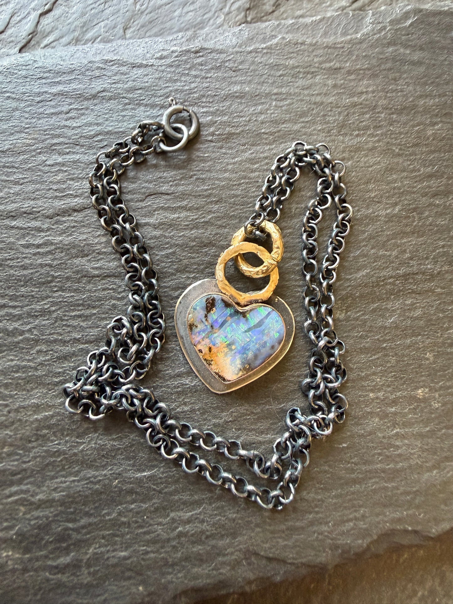 Dark Oxidised Hear Opal Pendant