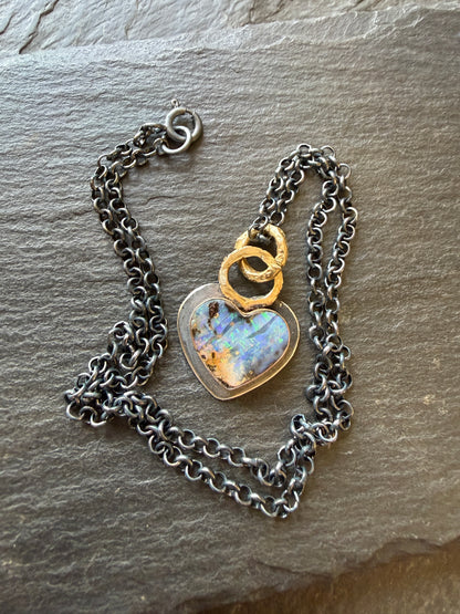 Dark Oxidised Hear Opal Pendant