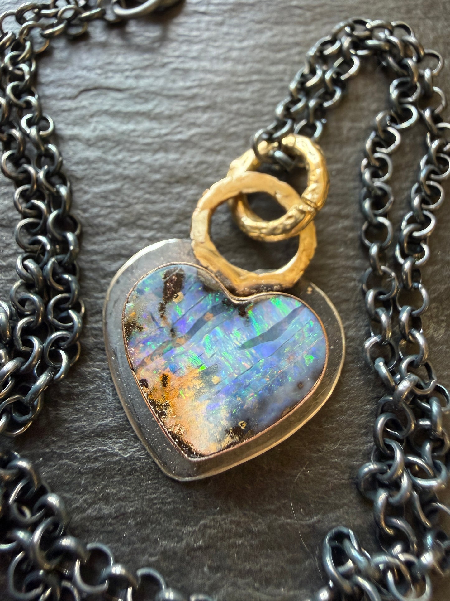 Dark Oxidised Hear Opal Pendant
