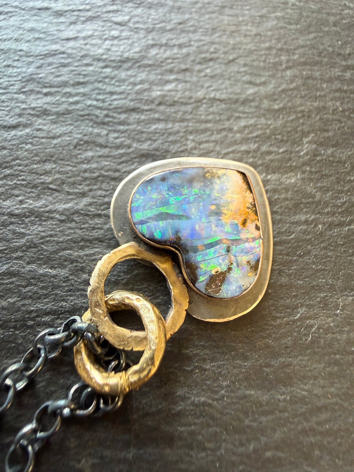 Dark Oxidised Hear Opal Pendant
