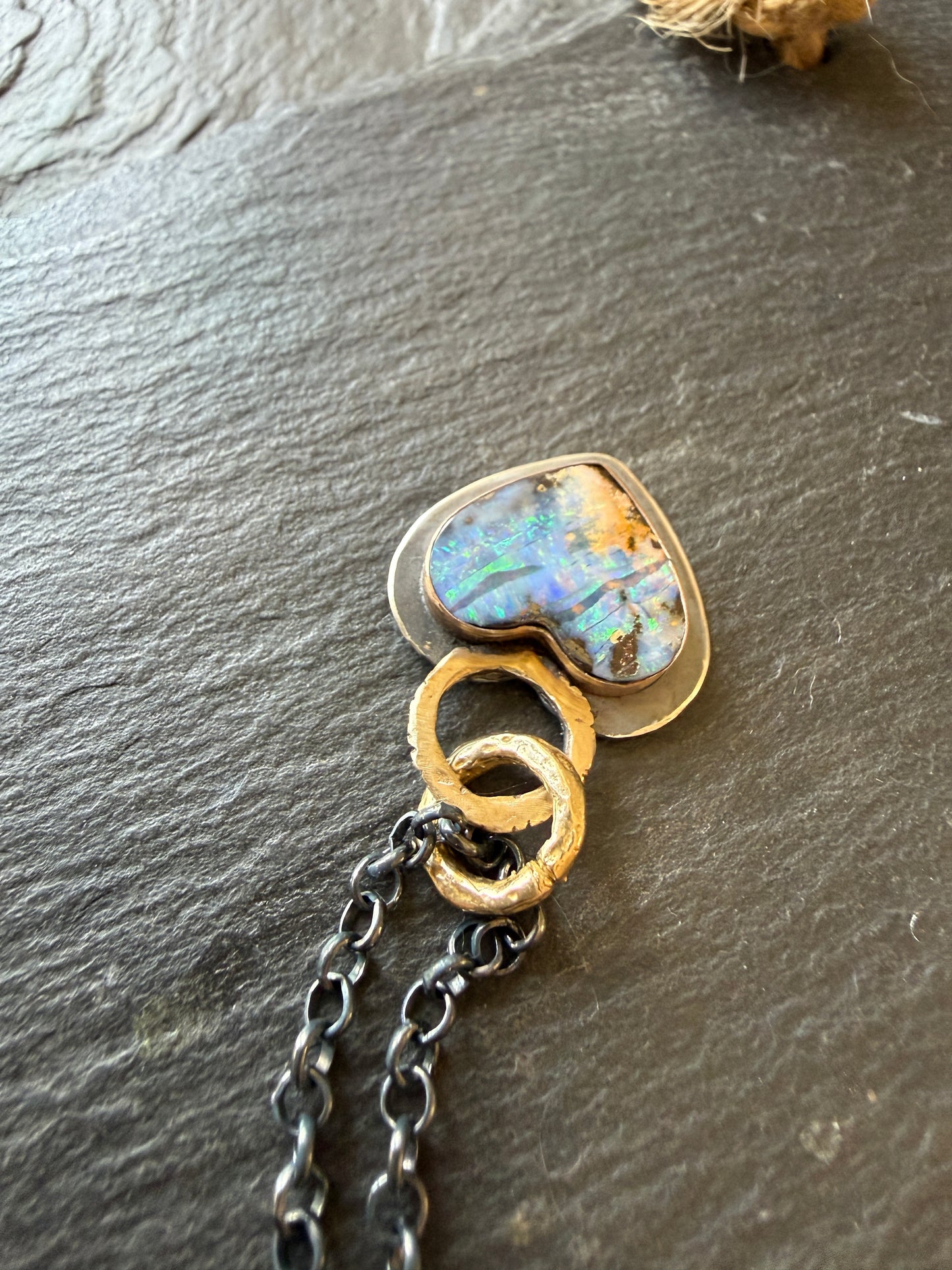 Dark Oxidised Hear Opal Pendant