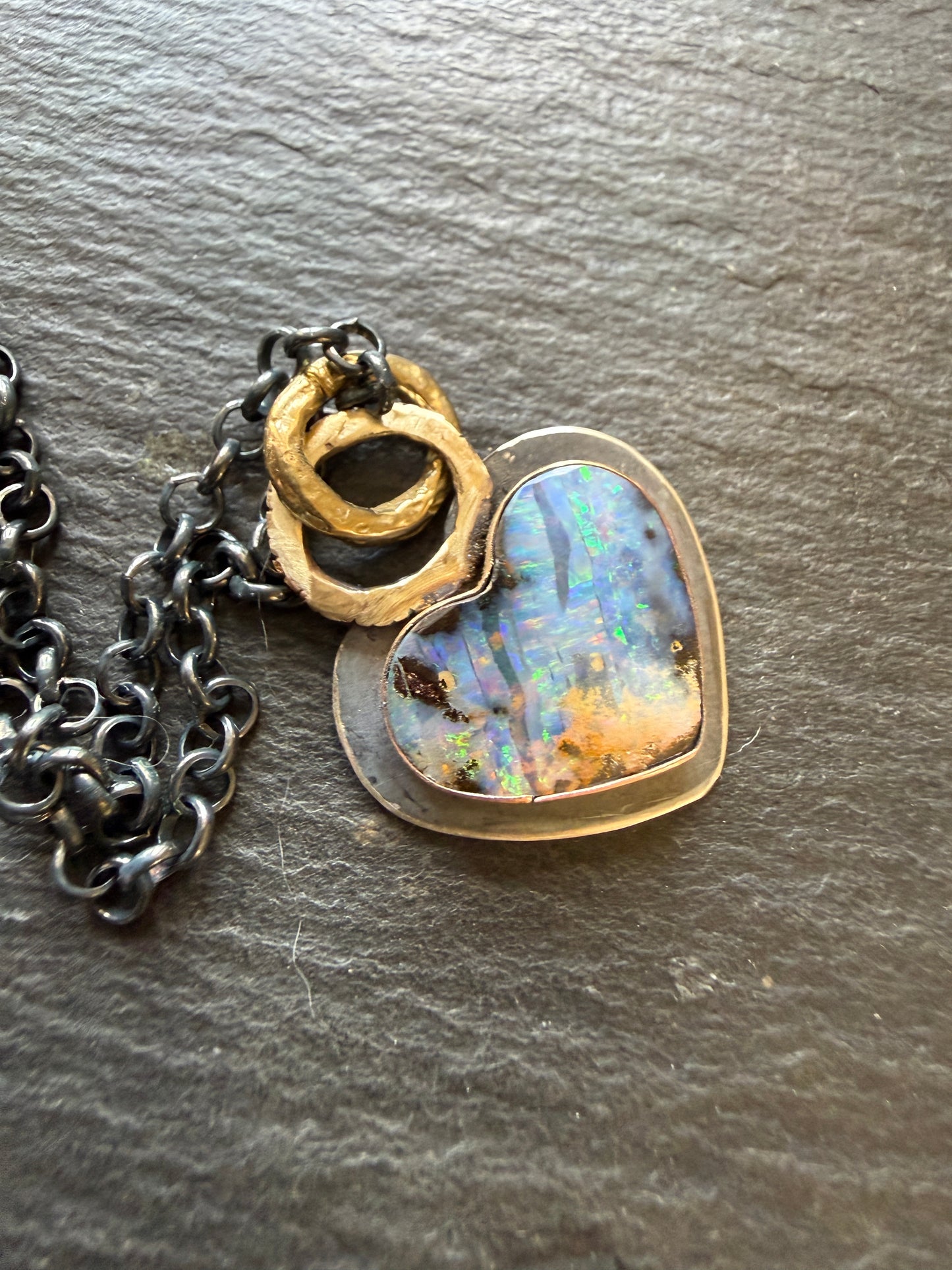 Dark Oxidised Hear Opal Pendant