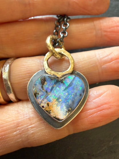 Dark Oxidised Hear Opal Pendant