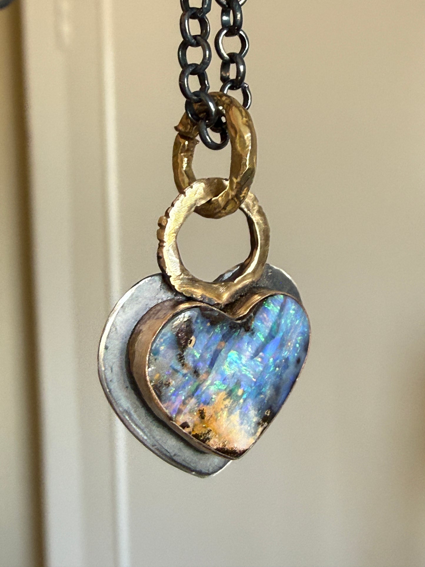 Dark Oxidised Hear Opal Pendant
