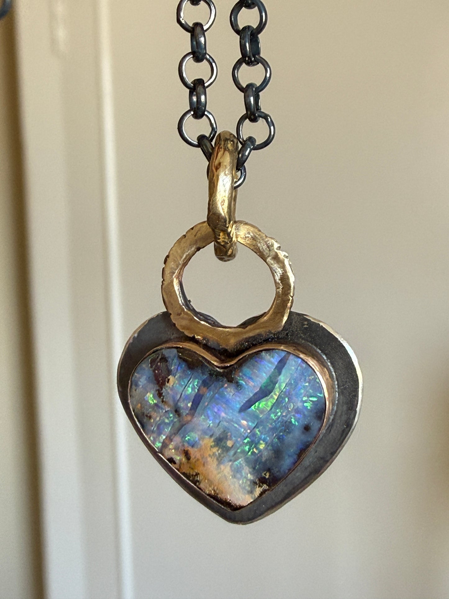Dark Oxidised Hear Opal Pendant