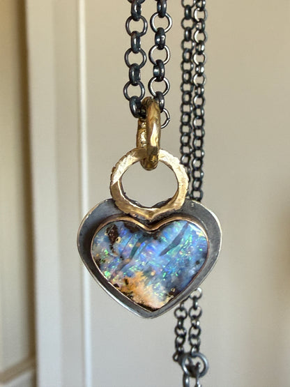 Dark Oxidised Hear Opal Pendant
