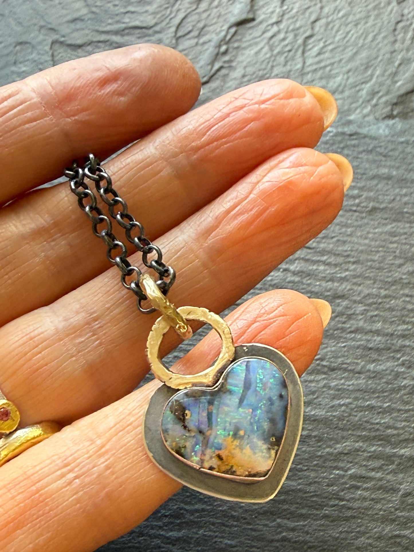 Dark Oxidised Hear Opal Pendant