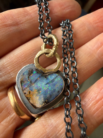Dark Oxidised Hear Opal Pendant