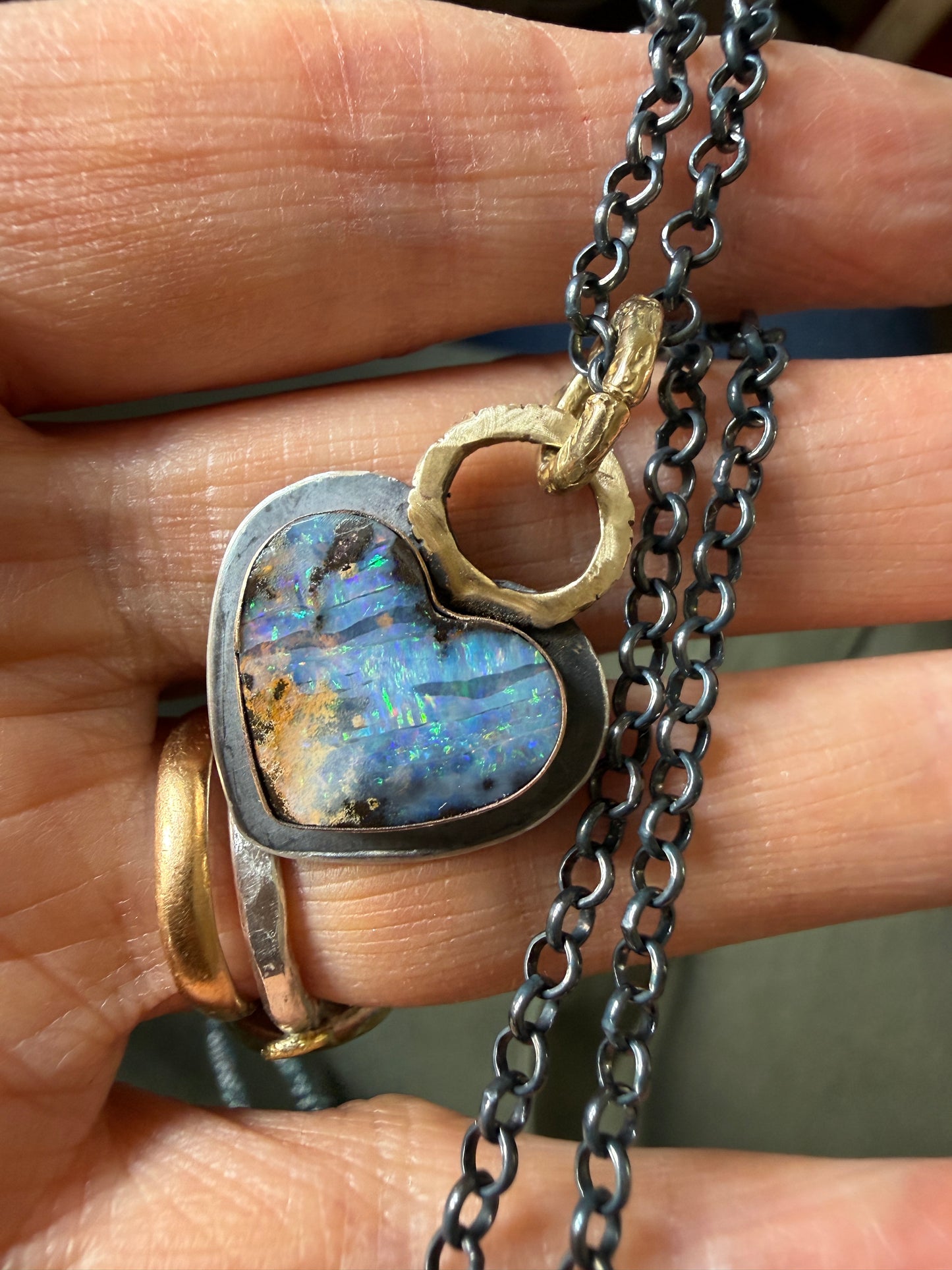 Dark Oxidised Hear Opal Pendant