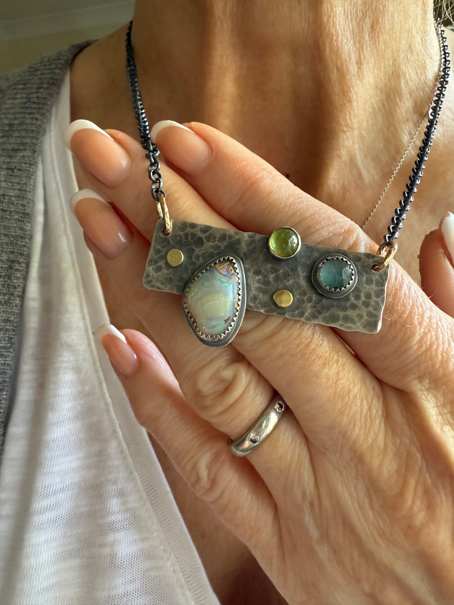 Opal, Kyanite & Peridot Necklace