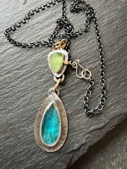 Kyanite and Peridot Pendant Necklace