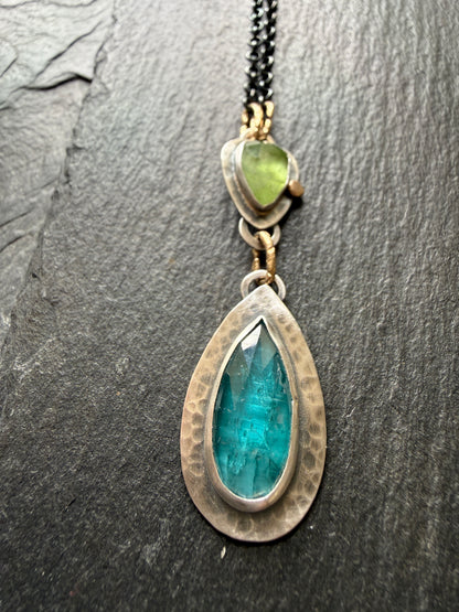 Kyanite and Peridot Pendant Necklace