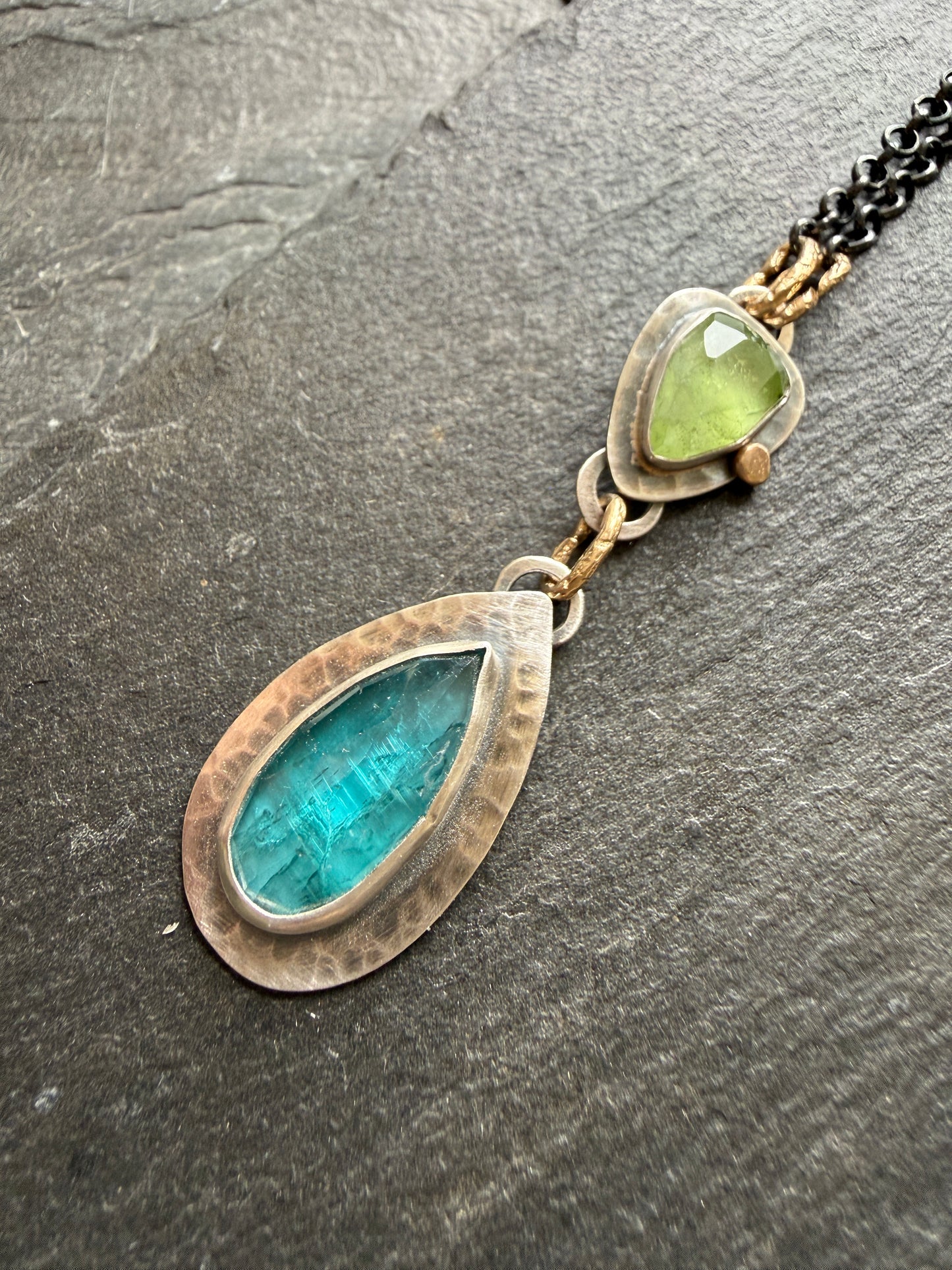 Kyanite and Peridot Pendant Necklace