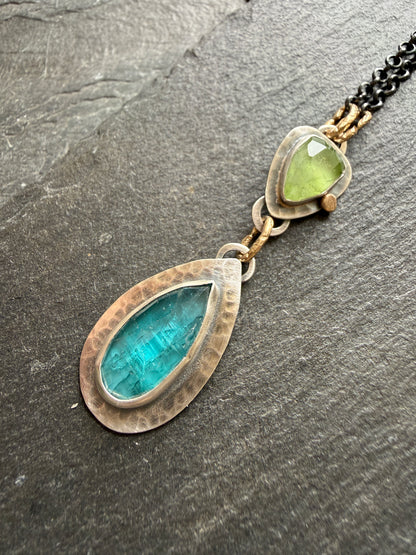Kyanite and Peridot Pendant Necklace