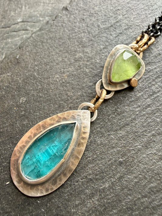 Kyanite and Peridot Pendant Necklace
