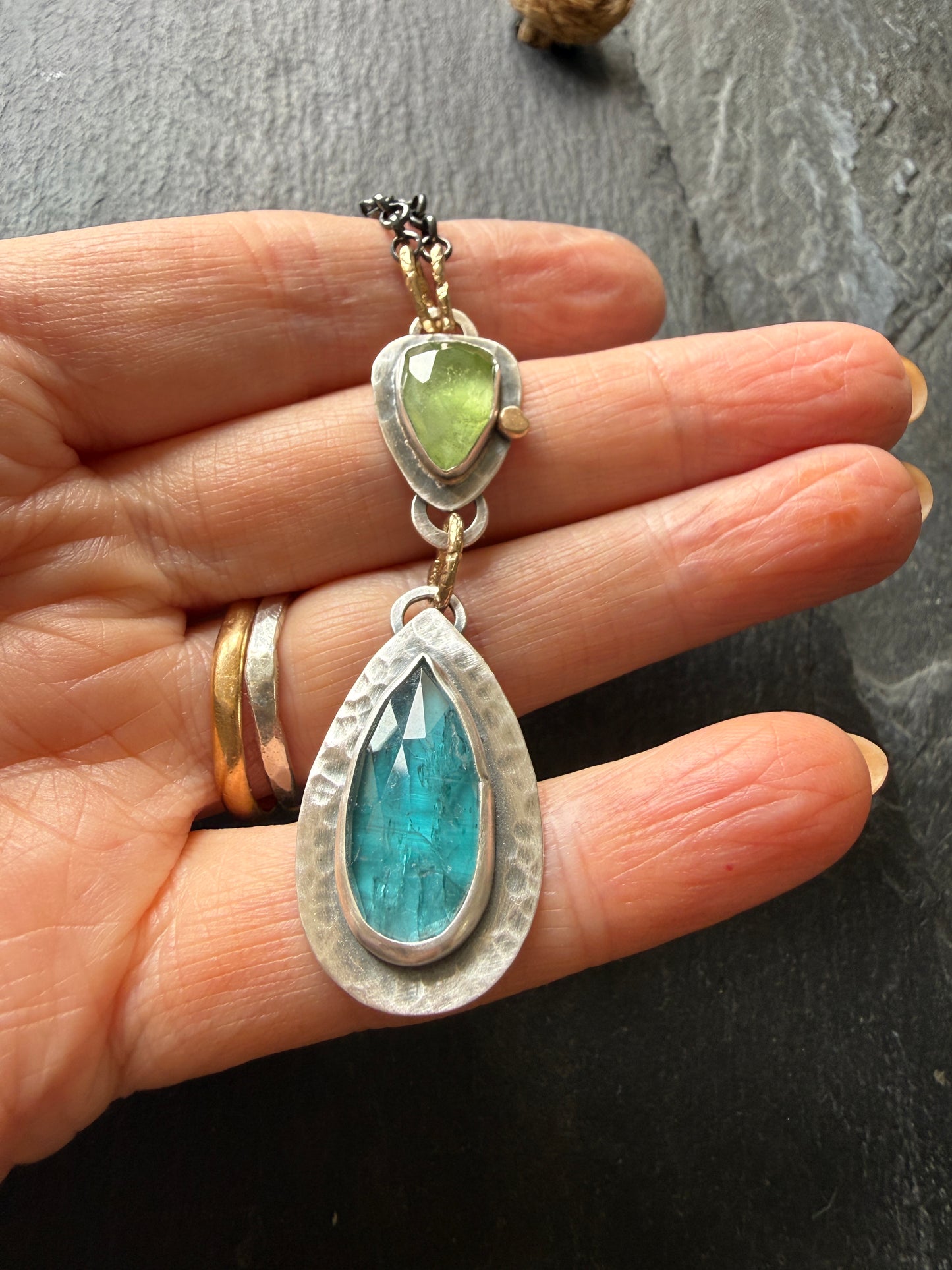 Kyanite and Peridot Pendant Necklace