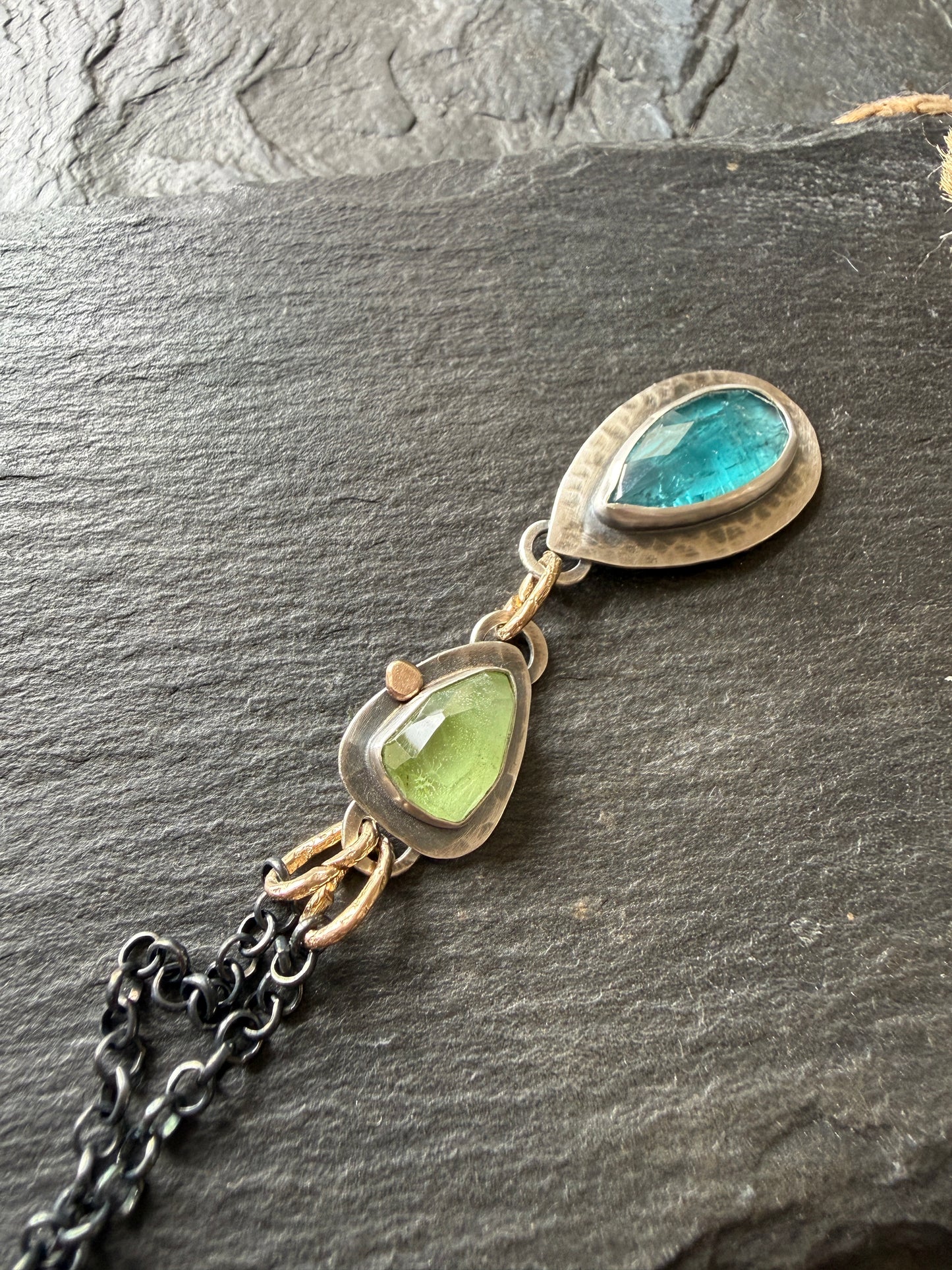 Kyanite and Peridot Pendant Necklace