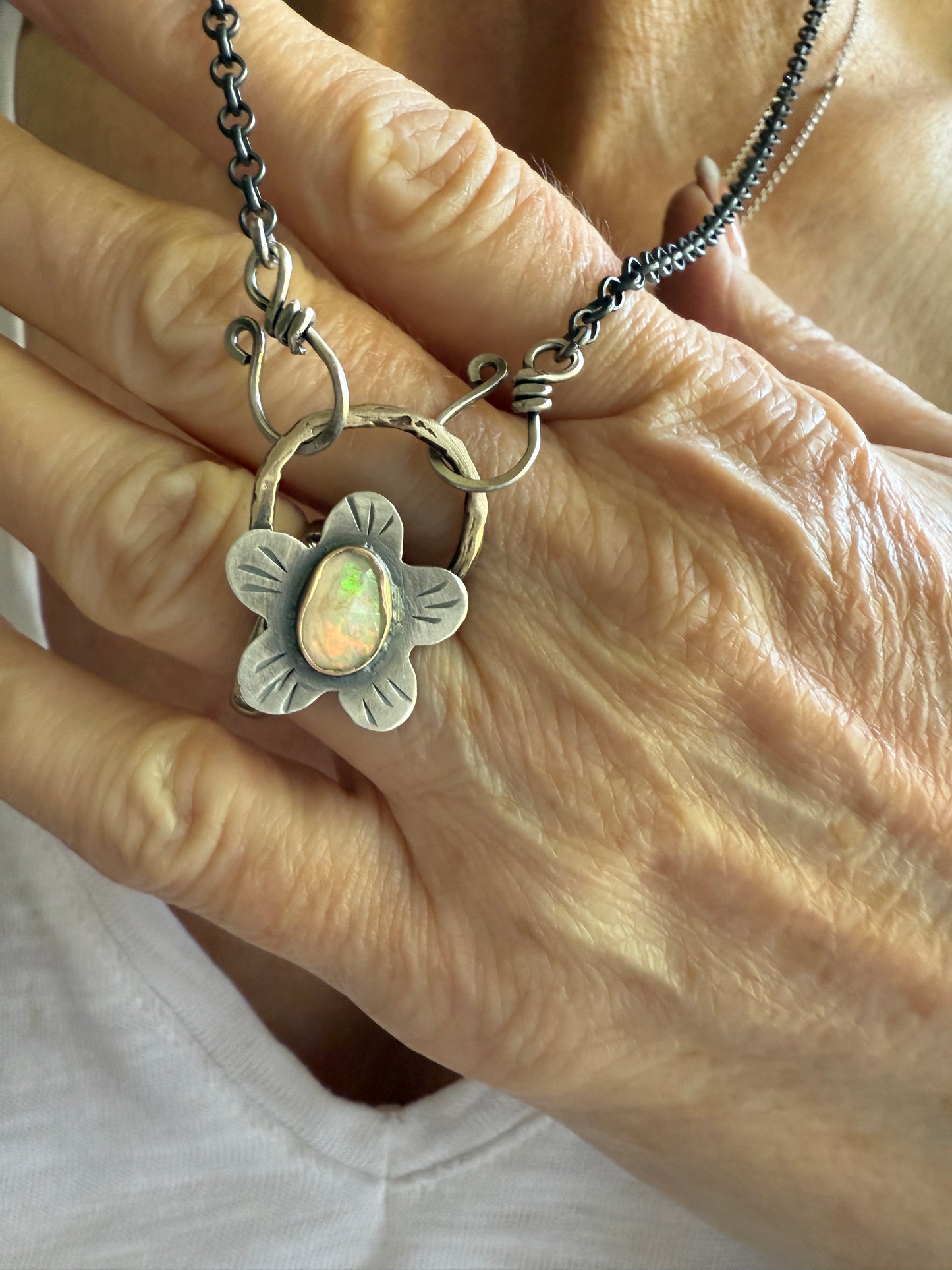 Opal Flower Necklace