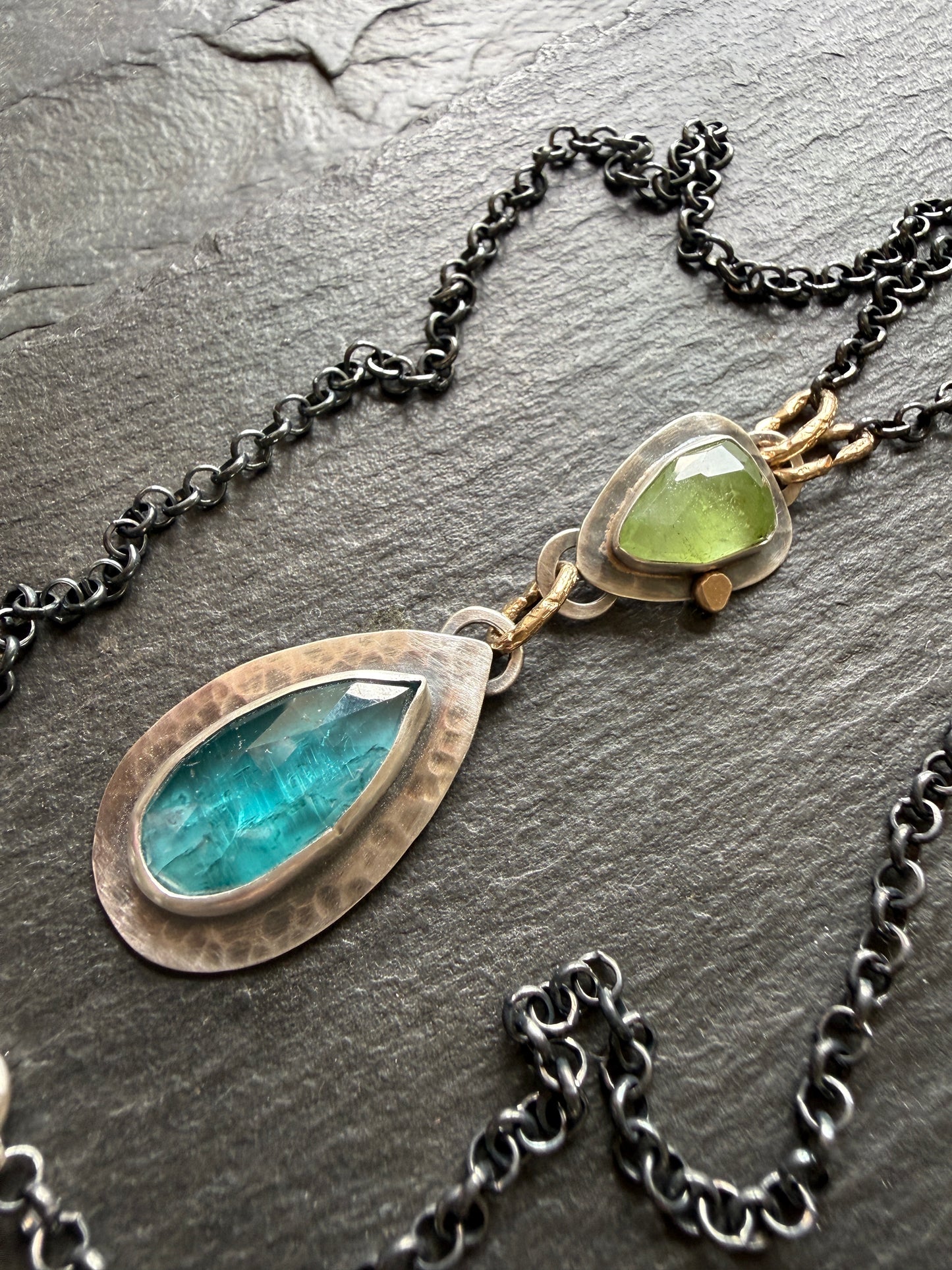 Kyanite and Peridot Pendant Necklace