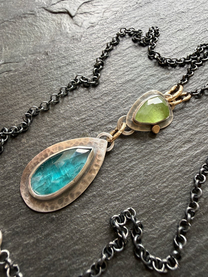 Kyanite and Peridot Pendant Necklace