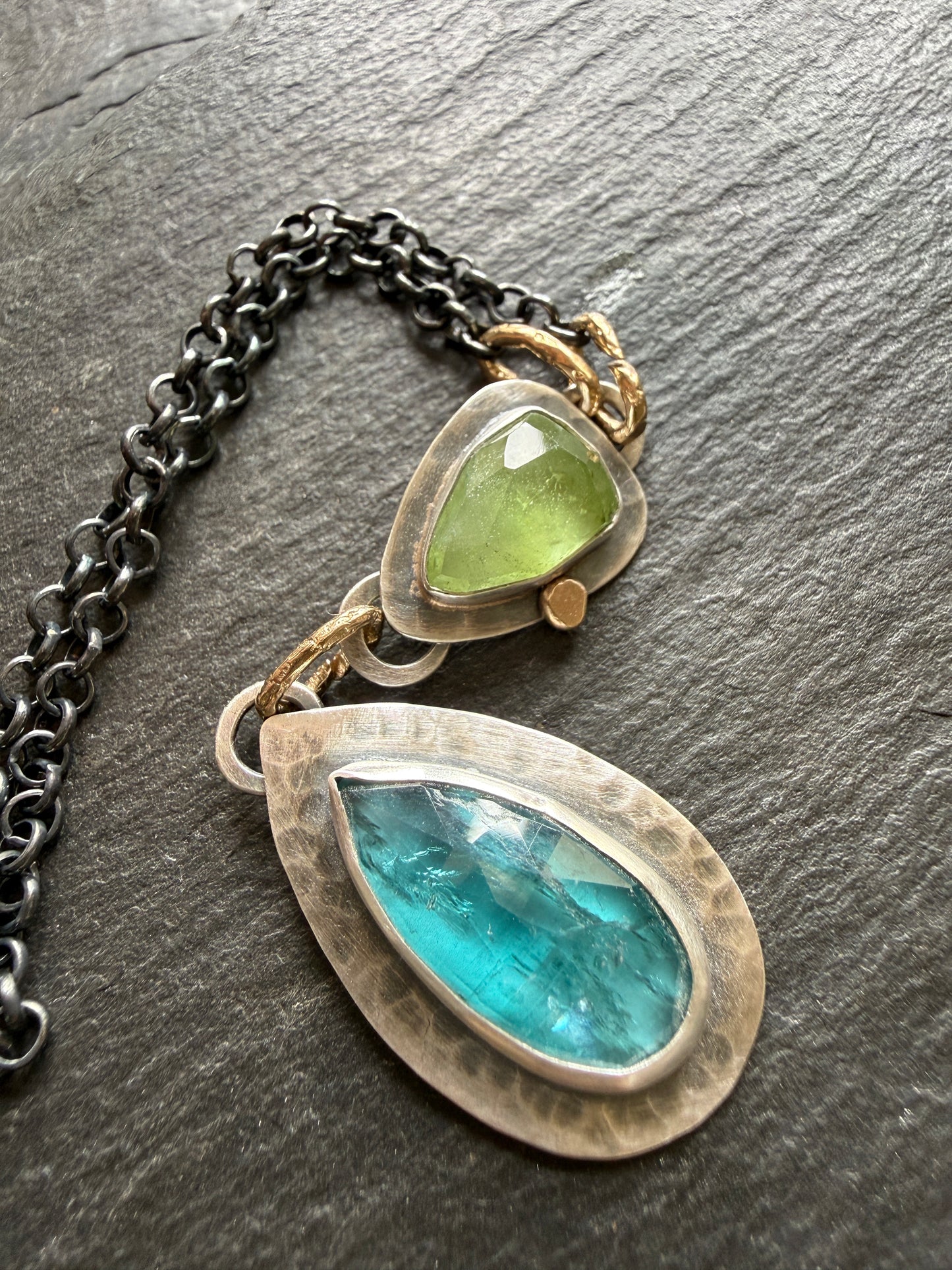 Kyanite and Peridot Pendant Necklace