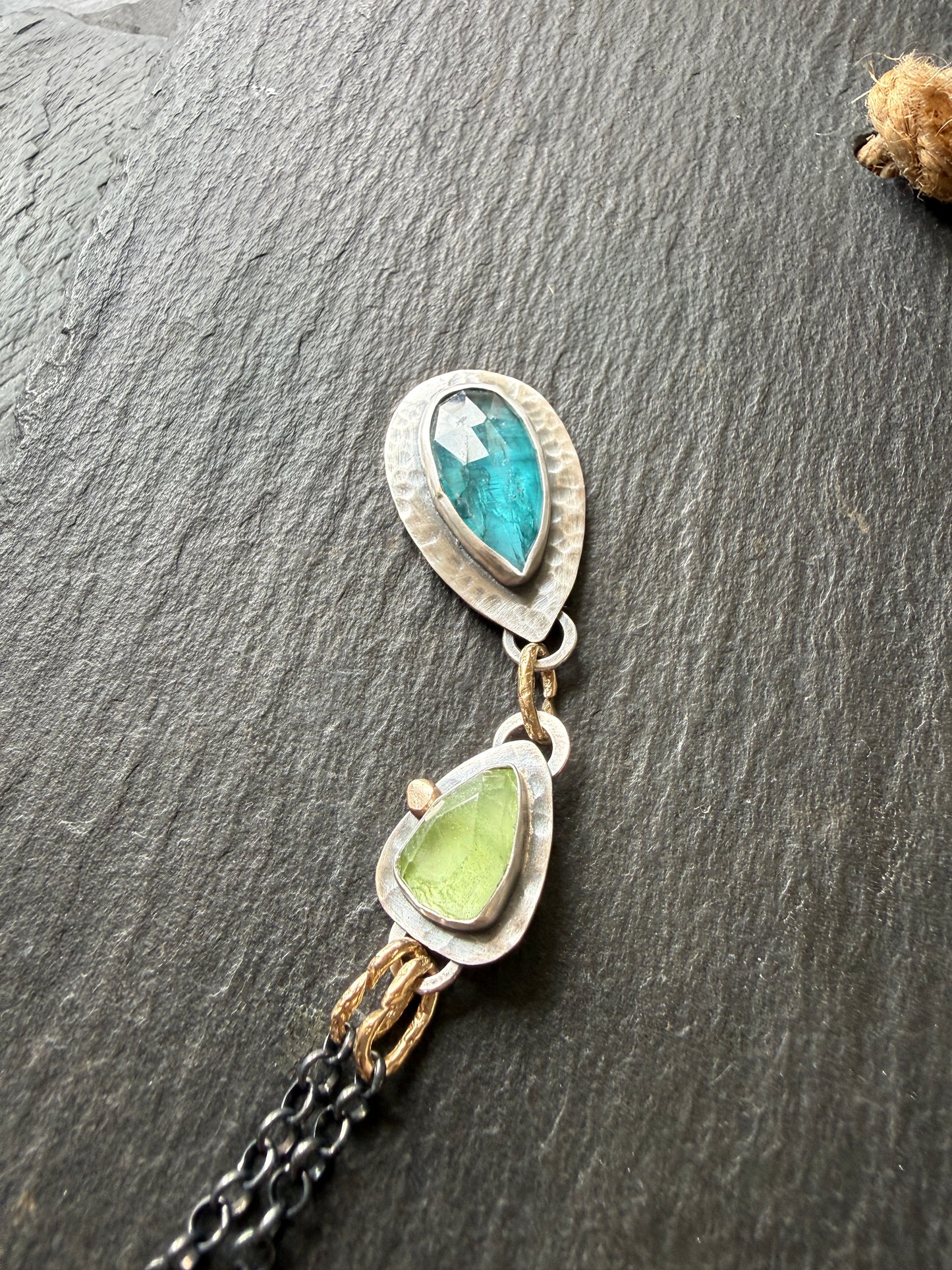 Kyanite and Peridot Pendant Necklace