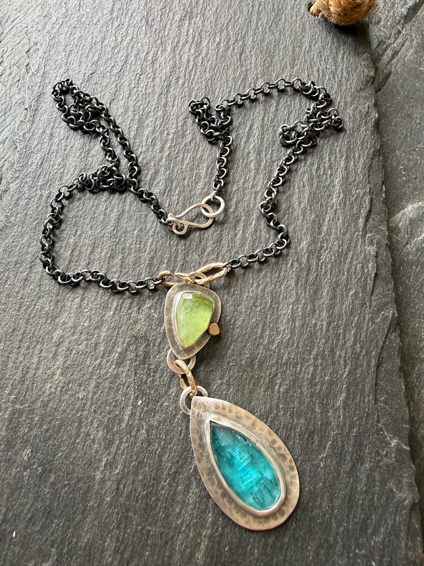 Kyanite and Peridot Pendant Necklace