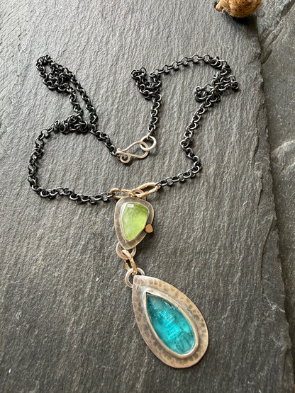 Kyanite and Peridot Pendant Necklace
