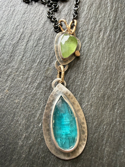 Kyanite and Peridot Pendant Necklace