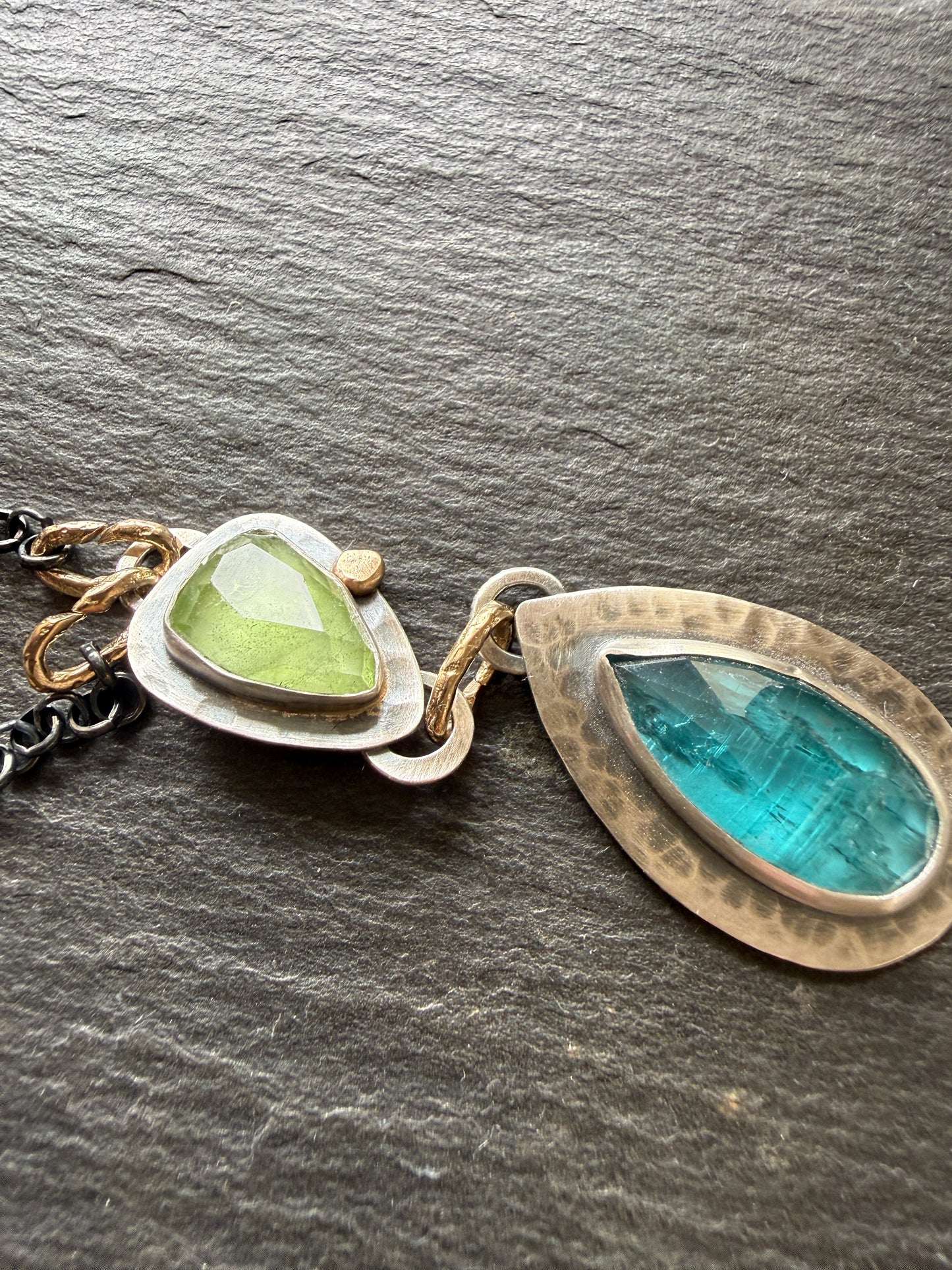 Kyanite and Peridot Pendant Necklace