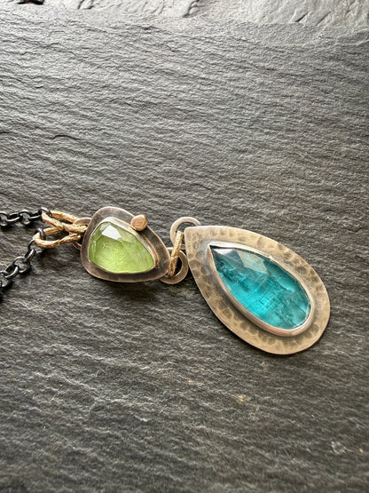 Kyanite and Peridot Pendant Necklace