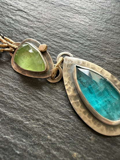 Kyanite and Peridot Pendant Necklace