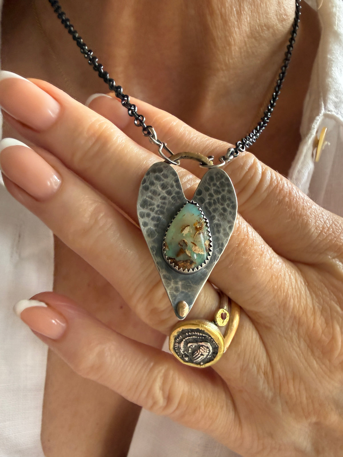 Opal heart pendant