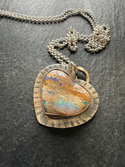 Large Opal Heart Pendant