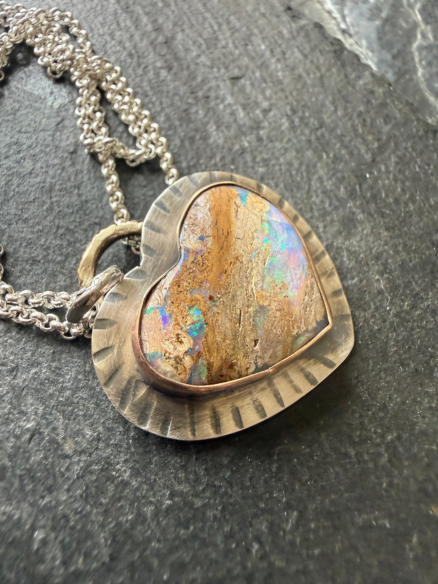 Large Opal Heart Pendant