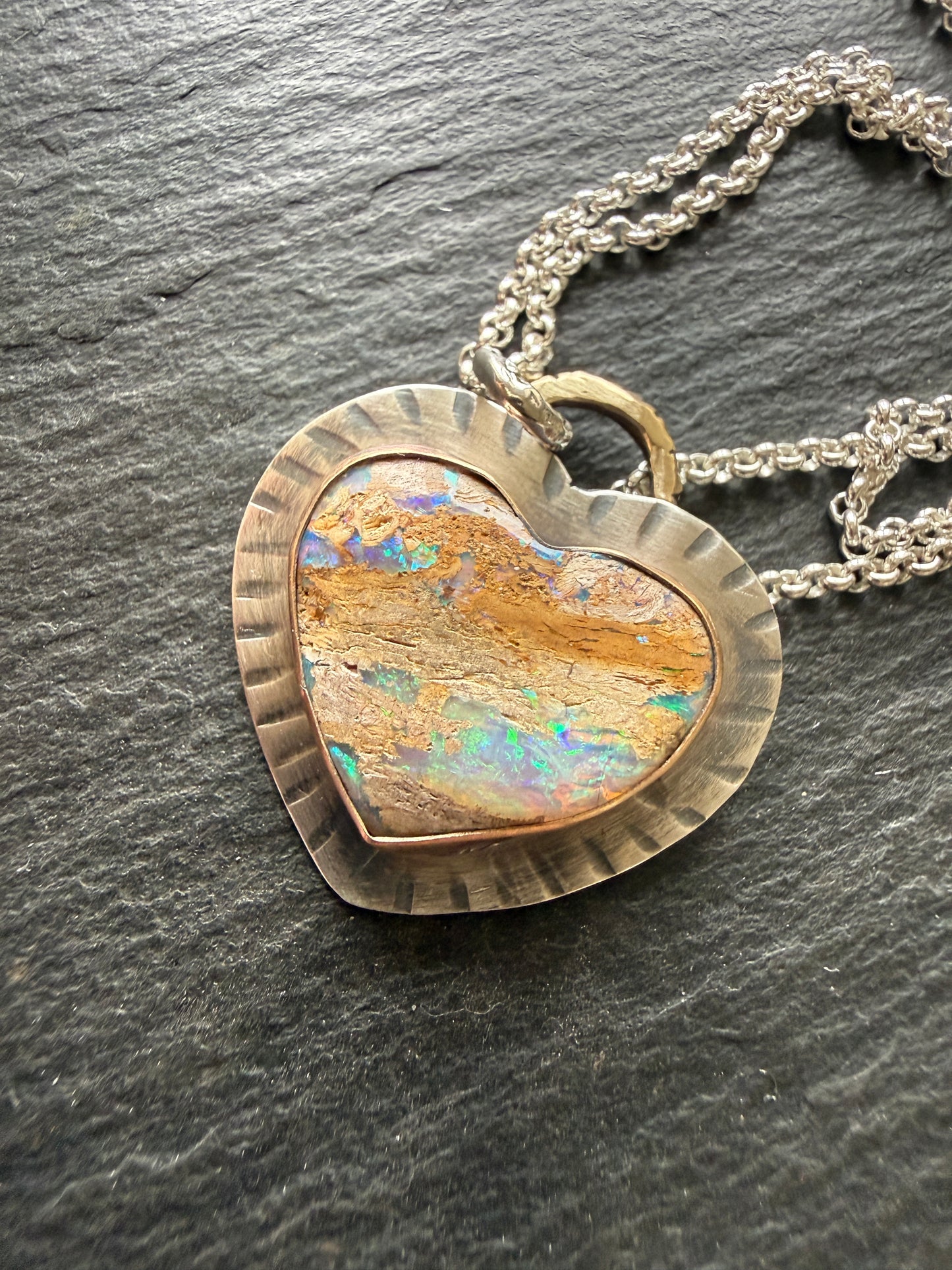 Large Opal Heart Pendant