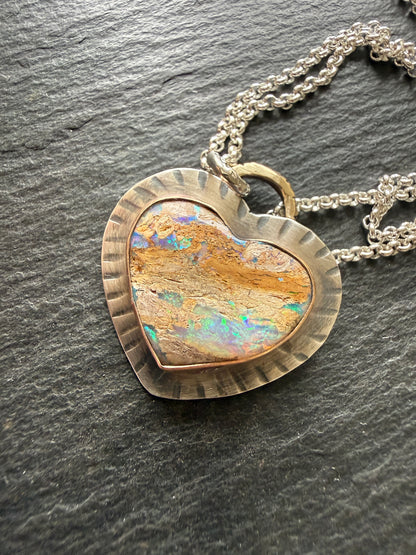 Large Opal Heart Pendant