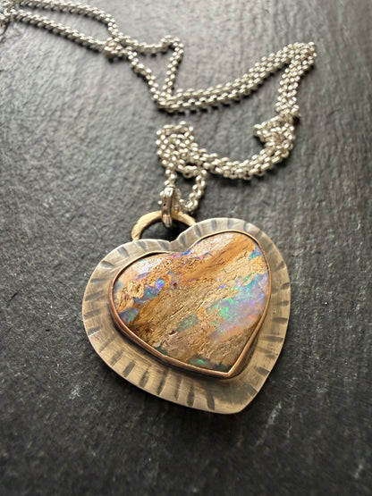 Large Opal Heart Pendant
