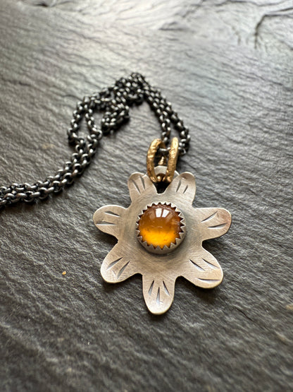 Orange Garnet Flower Pendant