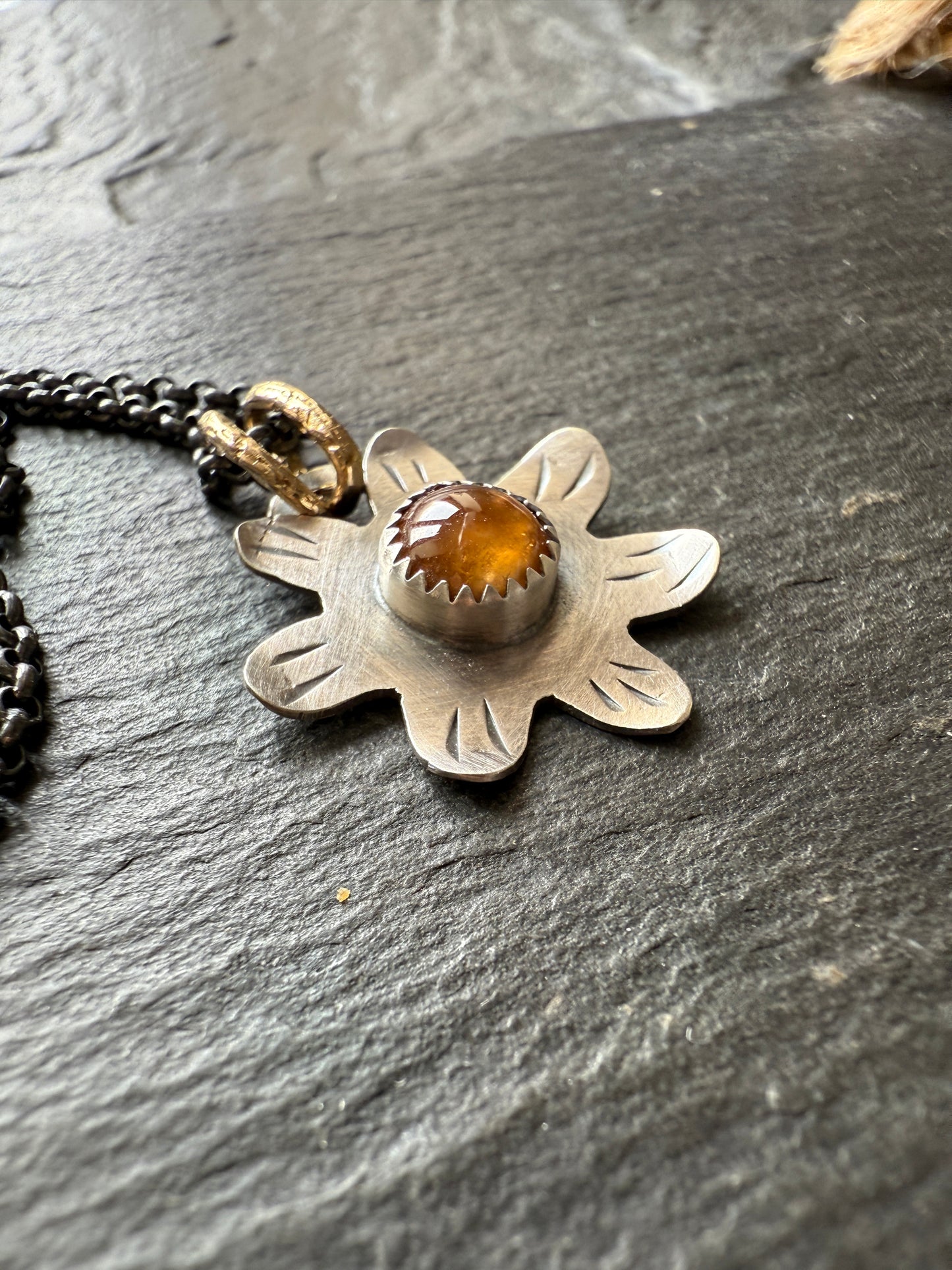 Orange Garnet Flower Pendant