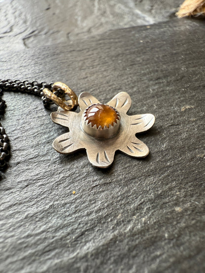 Orange Garnet Flower Pendant