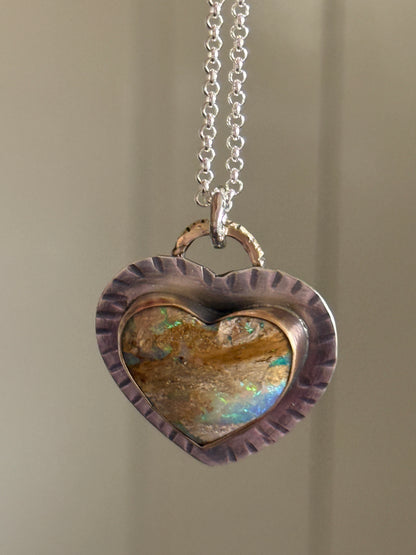 Large Opal Heart Pendant