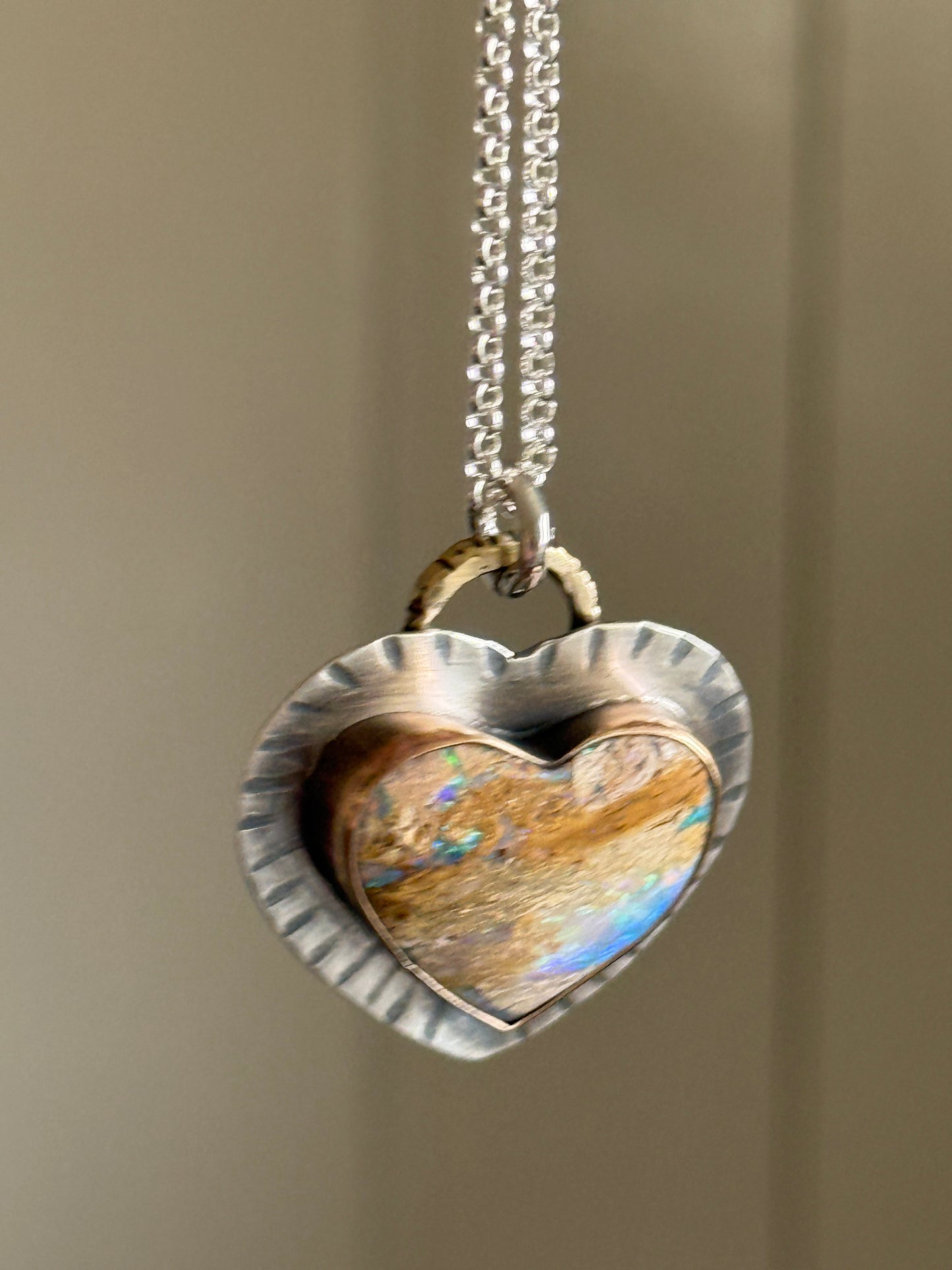 Large Opal Heart Pendant