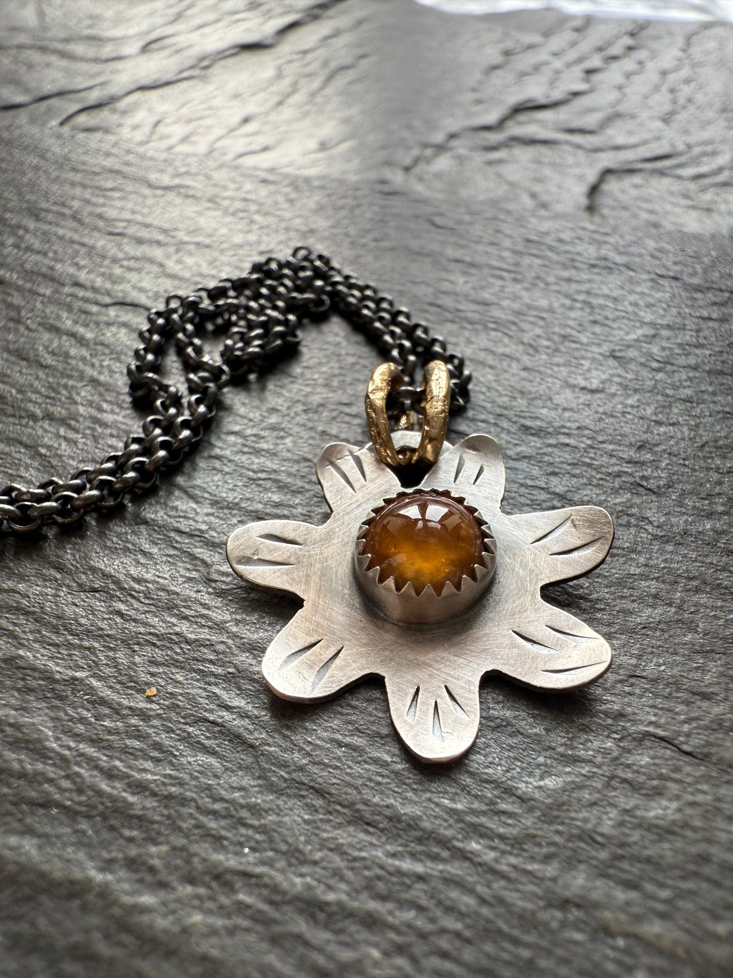 Orange Garnet Flower Pendant
