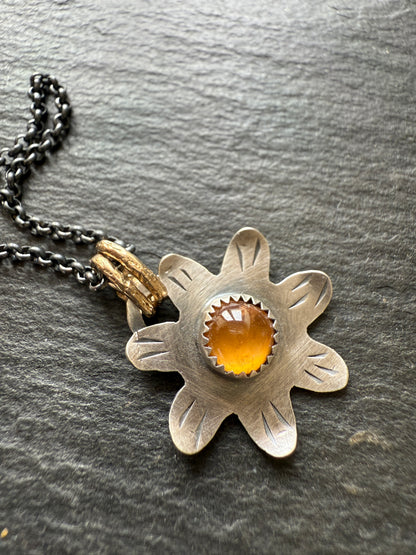 Orange Garnet Flower Pendant