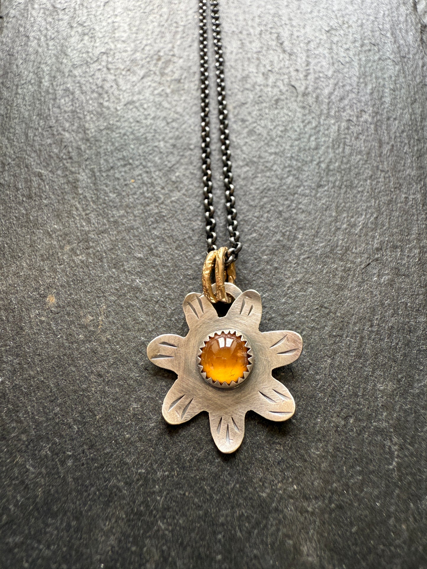 Orange Garnet Flower Pendant