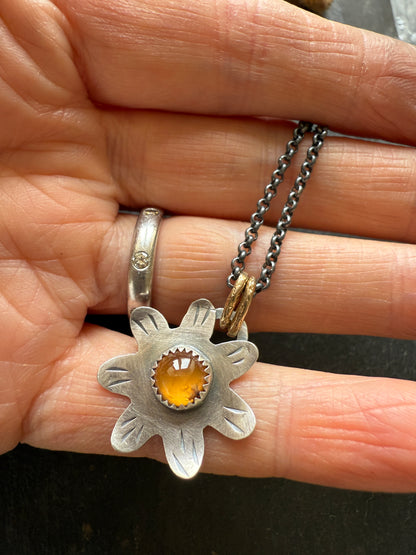 Orange Garnet Flower Pendant